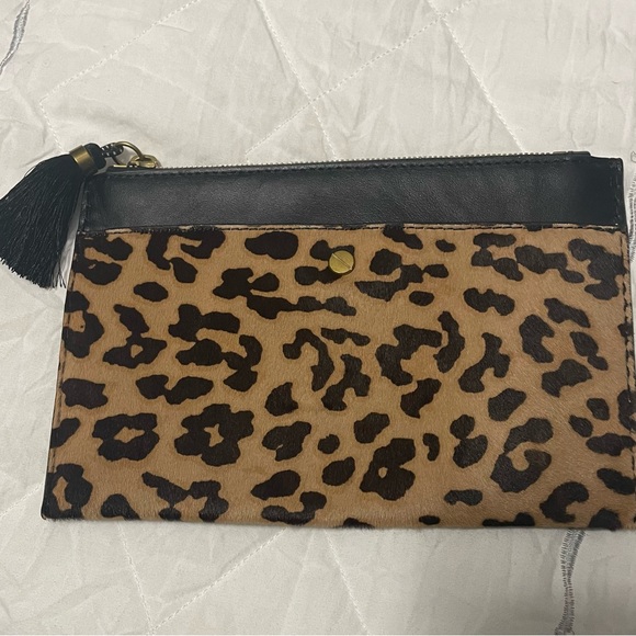 J Crew leopard print and black leather small clutch/ makeup bag. New w tags - Picture 3 of 16